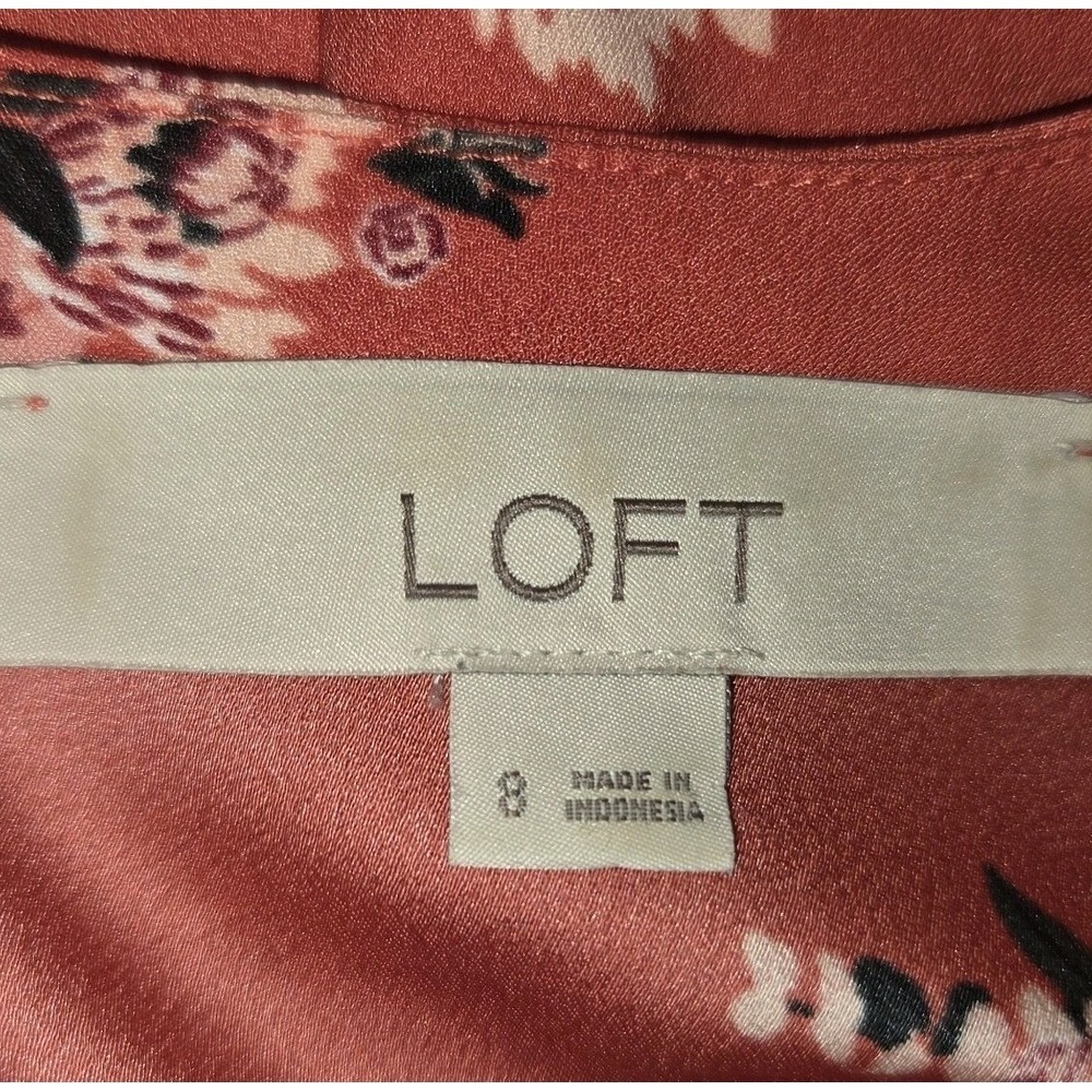 LOFT Floral Pleated Cuff Dress Women's Size 8 Fit & Flare Long Sleeve - Picture 2 of 8